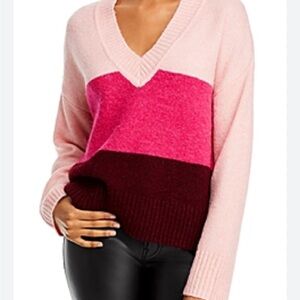 Aqua V-Neck Color Block Sweater - Light Pink, Dark Pink, Burgundy - size L